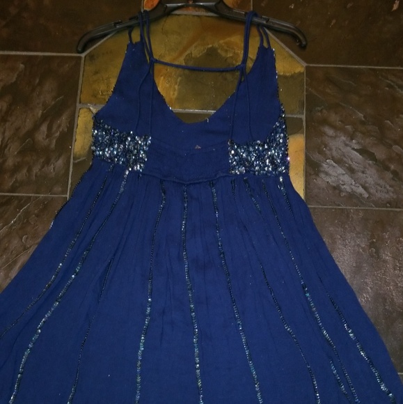 Free People Blue Sequins Evening Top - Picture 2 of 5